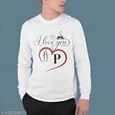 Men's white polyester full sleeve alphabet love U t-shirt, printed round neck, vibrant design