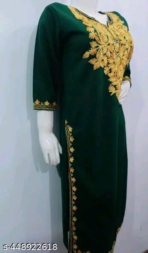 Premium wool, embroidered kurti. Three-quarter sleeves, multiple colors, varied sizes available on Gillkart. Warmth of luxury for this winter season