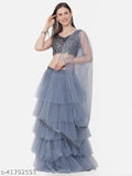 Embellished grey nylon net Abhisarika Drishya Women Lehenga choli and dupatta, semi-stitched (LW 42m, LL 43m, DL 2.2m), India origin