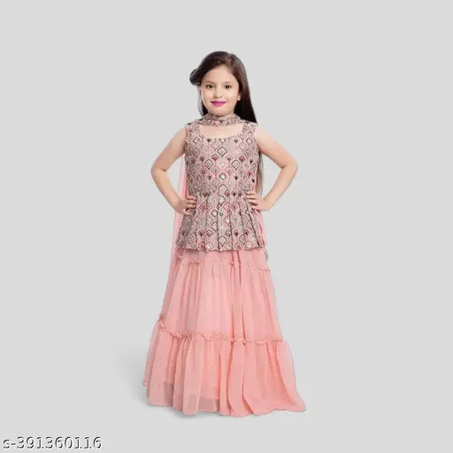 Georgette lehenga with sequin and thread work for girls partywear, Indian traditional attire for ages 3-16 years