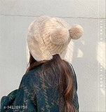 Beige woolen winter beanie, balaclava cap with face cover and neck warmer scarf set - ideal for outdoor activities like skiing or hiking. Soft, warm, and perfect for winter fashion