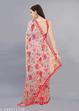 Daily wear fancy 2023 Bollywood-printed georgette saree with separate blouse piece, featuring lace and embroidery. Indian designer saree under $199 in free size (5.5m saree length, 0.8m blouse length)