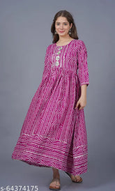 Smita Fashion pink printed long Anarkali viscose rayon kurta with 3/4 sleeves, vibrant design for women's fashion