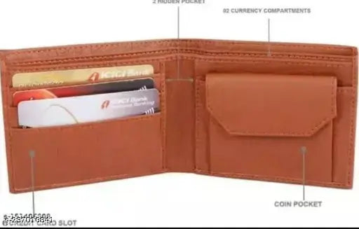 Faux leather wallet, solid color, SAMTROH Men's formal/casual fashion bi-fold. Ideal for everyday use, ample storage for cards, coins, and cash. Handcrafted in India