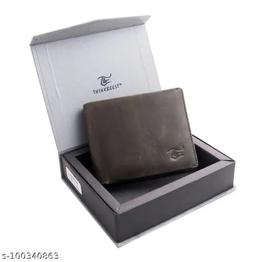 Hazel green ThinkBeest men's leather wallet, 5 compartments, genuine leather, India-made accessory for men's essentials