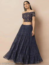 Gold-shimmering high-rise flared maxi net ethnic skirt with self-design pattern and zip closure