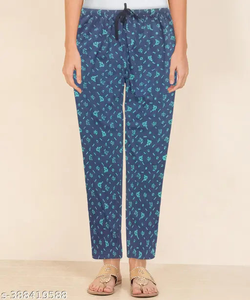 Cotton AFIYA Women's Flower Print Pyjama Pack of 3 - Attractive Multi-color, Knee Length, Sizes: L, XL, XXL