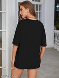 Black oversize cotton print t-shirt for women, off-shoulder Death Note design, short sleeves, size XS (36in bust, 25in length)