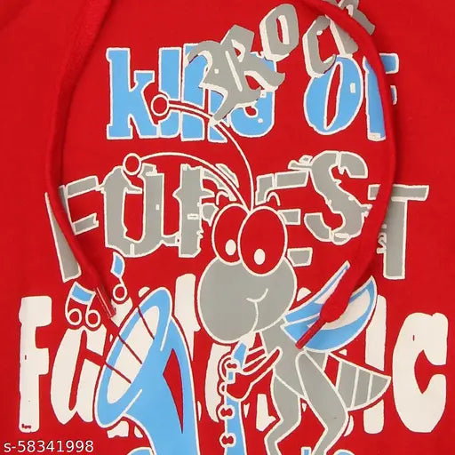Red kiddeo printed boys sweatshirt, cotton long sleeves for active kids play or casual wear, India origin