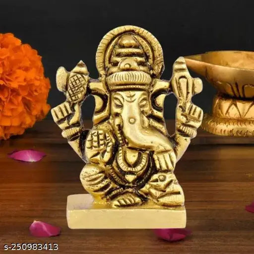 Brass Lord Ganesha SSF idol, decorative showpiece for home, car, office (55gm) - spiritual and elegant figurine perfect for home decor, cars, or offices