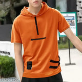 Orange cotton abstract hoodie T-shirt for men, lightweight, breathable, softens with every wear, high-quality design, India origin