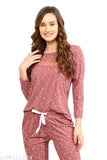 Pink cotton star and moon printed top & pyjama full sleeve nightsuit set, Lotik Women's lounge wear in finest quality fabric