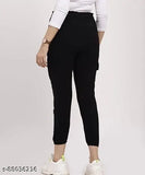 Trendy cotton joggers and stretchable cargo pants in solid black, perfect for girls and women's activewear from India