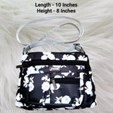Floral multi-pocket crossbody purse, polyester, 3 compartments, lightweight, padded compartment for phone/iPad, adjustable shoulder strap, free size (10"L x 2"W x 8"H), ideal gift for women and girls, India origin