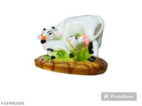 Marble dust/Polyresin Kamdhenu Cow & Calf Showpiece, 10x3x3cm - Decorative figurine symbolizing maternal love, artisanal craftsmanship, and Indian origin