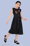 Black rayon embroidered frock, princess girls dress for 5-14 years, Indian craftsmanship