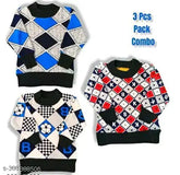 Stylish printed sweatshirt combo (wool, long sleeves), 3 pack for boys and girls, vibrant design on display rack, Indian-made children's apparel