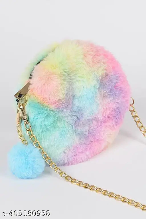 Multicolor synthetic round crossover Faether bag, one compartment, printed net pattern. Fun accessory for girls' events in free size