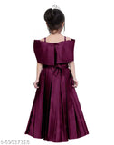 Solid purple silk blend western party dress for girls, high-quality full length, 3-4 years