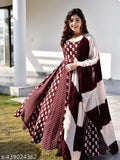 Rayon printed long sleeve gown, RM-Gown, size S - XXXL, India-made fashion garment on hanger