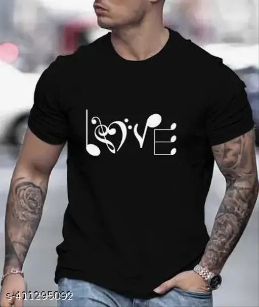 Black-and-white cotton blend men's printed three-quarter sleeve tee, stylish and affordable under your budget, perfect for all seasons