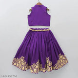 Taffeta silk lehenga cholis, embellished with intricate embroidery for kids' Indian traditional wear
