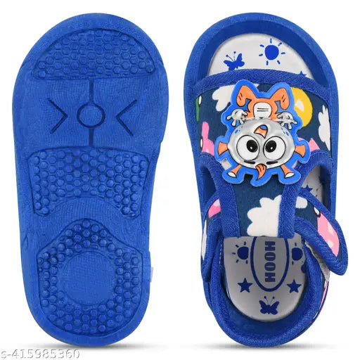 Stylish canvas and rubber whistle sound music walking sandals for kids (0-24 months), printed net pattern design, India origin