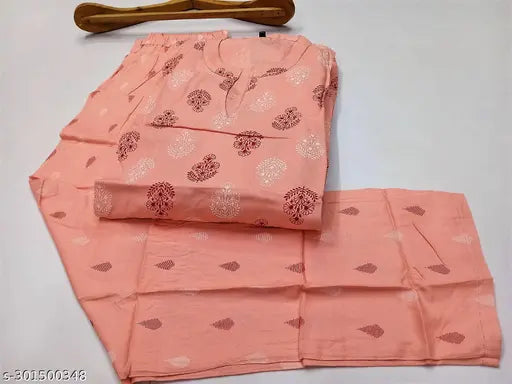 Classic cotton plazzo set with kurta, printed net design. 100% pure cotton in sizes S, L, XXL, XXXL, 4XL from India