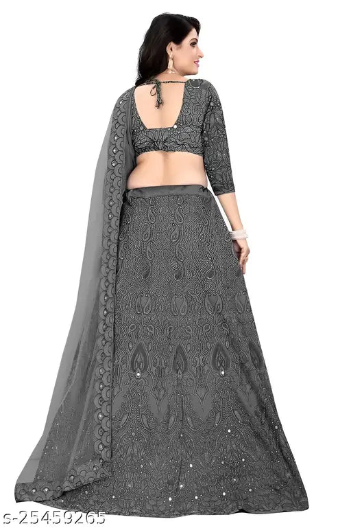 Celebrity Zone Women's semi-stitched Bollywood taffeta silk embroidered lehenga, short sleeve, stone work, round neck, zari border - Indian designer set for festive occasions