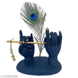 Black resin Lord Krishna hand idol with flute, intricate details and smooth finish, perfect for home altars or meditation spaces