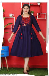 Rayon embroidery gown, solid combo in multiple sizes (L, XXXL, 4XL, 5XL), Indian party wear kurti set with three-quarter sleeves