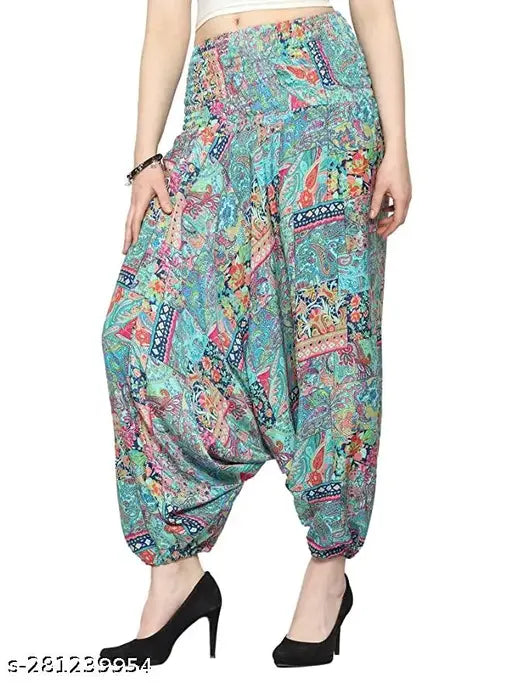 Solid art silk Bohemian Harem Pants, printed net, handmade in Italy, KE Kanha exports, stretchy, yoga-friendly, India