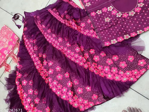 Art Silk embroidered Kashvi Fabulous Lehenga set (39in waist, 41in length), semi-stitched with net dupatta and 2.2m length, perfect for parties and Indian festivals, designed in India