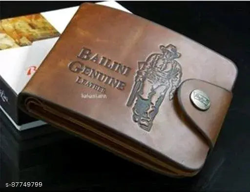 Stylish brown faux leather men's wallet, printed net pattern, 2 compartments, free size (L: 8cm, W: 10cm), India-made accessory