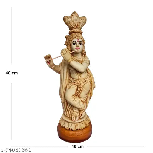Handcrafted 15-feet Ivory Polymarble Krishna figurine, perfect for home decor and religious collection