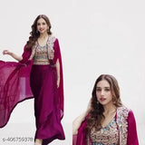 Purple georgette gown3, embroidered top and dupatta set from India