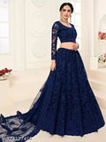 Embroidered net lehenga-choli set for wedding wear, semi-stitched (44in waist, 42in length), Indian origin