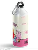 Aluminium BTS-themed sports sipper water bottle (600ml) with square keychain, ideal for gym, yoga, and lifestyle events
