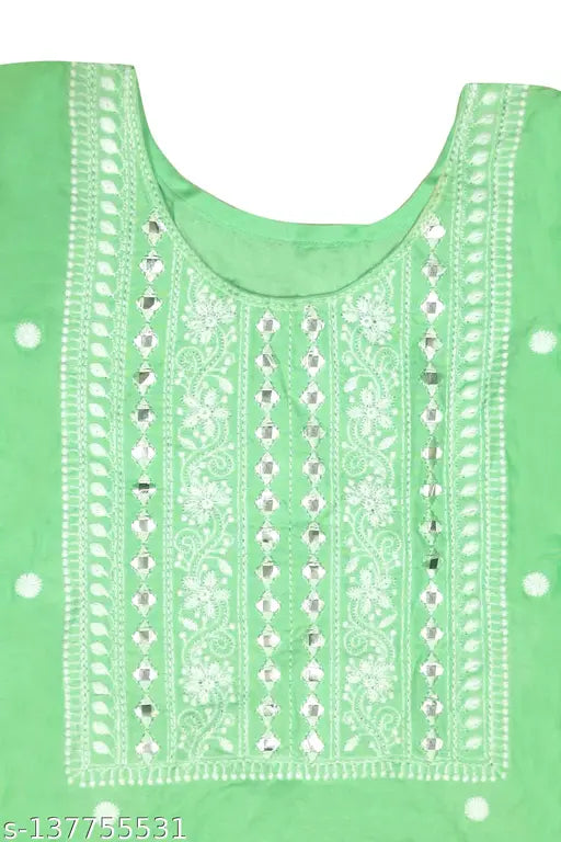 Mint green embroidery kurti set with sharara, rayon fabric, three-quarter sleeves, casual Indian fashion on display