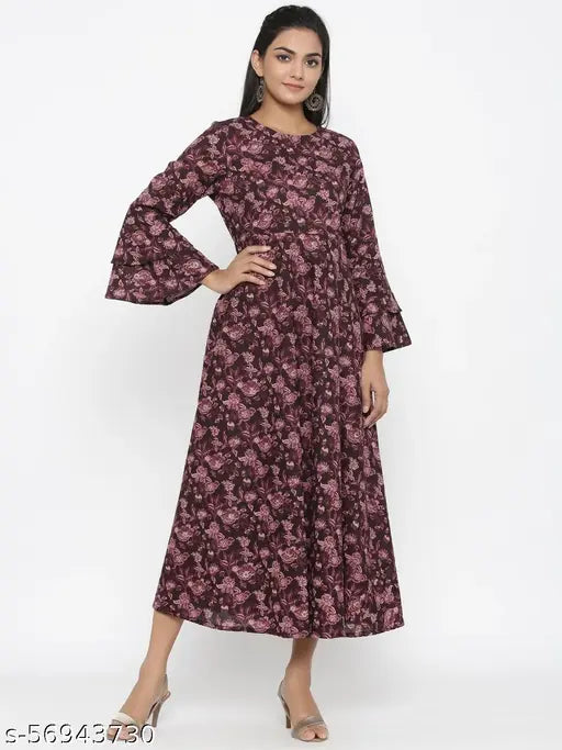 Solid cotton Anarkali kurta dress in attractive print, perfect for girls and women, three-quarter sleeves, made in India