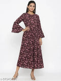 Solid cotton Anarkali kurta dress in attractive print, perfect for girls and women, three-quarter sleeves, made in India