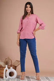 Pink rayon short sleeve solid t-shirt, high-quality women's comfortable clothing from India