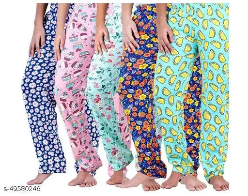 Multicolor printed cotton pyjama lounge wear for women by US Trendz (pack of 5)