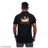 Men's half sleeve Polo TVK Vijay T-Shirt, cotton, short sleeves, printed with Thalapathy Vijay image. Size M, chest size 38 in, length size 27 in, made in India