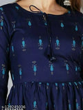 Rayon tunic with three-quarter sleeves, printed pattern, blue color. Women's size XS to XXXXL for trendy ravishing tops