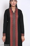 Woolen party kurta with long sleeves and printed design, fashionable Indian outfit for women's formal wear (L: Bust 36in, Size Len 43in, XL: Bust 38in, Size Len 40in)