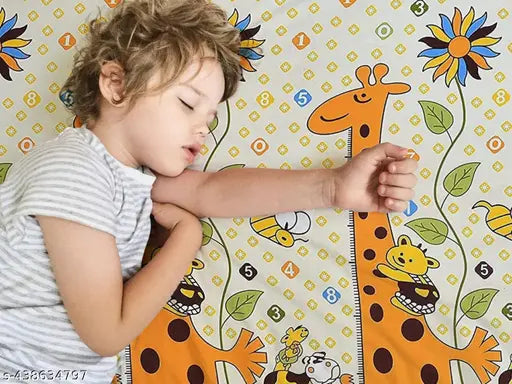 Soft, durable microfiber fitted double bed sheet with cartoon pattern, 2 pillow covers, 7" deep skirt, and breathable, moisture-wicking cotton blend - ideal for kids' rooms. Made in India