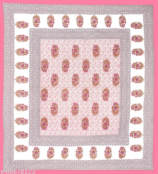 White and colorful traditional floral geometric cotton double bedsheet (144 TC) by Home@shop, ideal for summer weddings, featuring 2 pillow covers. Made in India