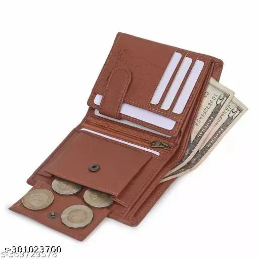 Faux leather men's wallet, compact size (10x9x2cm), ingenious design, perfect for front or back pockets