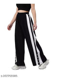 Striped flared black trackpants, cotton blend, comfortable for party or casual wear, available in sizes from 24-36